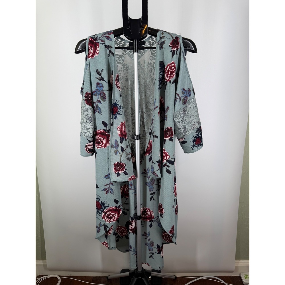 LDLA Floral‎ Cold Shoulder Lace Back High Low Cardigan Sage Green XS